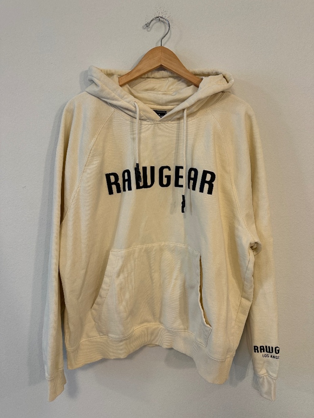 Rawgear Los Angeles Cream Pullover Hoodie Black Logo Men’s Large